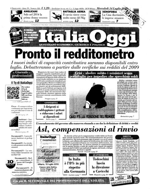 Italia oggi : quotidiano di economia finanza e politica